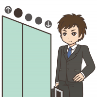 エレベーターを待っている男性のイラスト