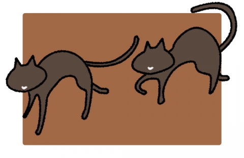 ２匹のこげ茶色の猫のイラスト