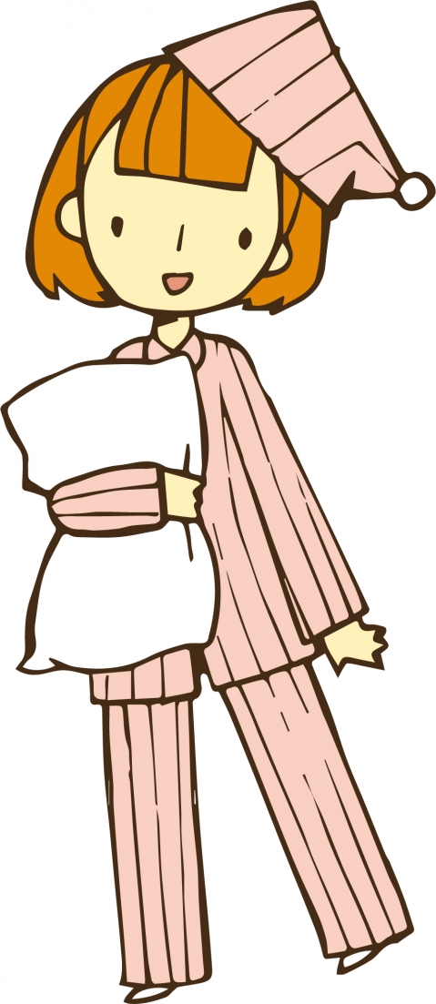 ピンクの縦じまのパジャマを着た女性のイラスト