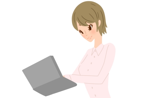 パソコンで打っている女性のイラスト