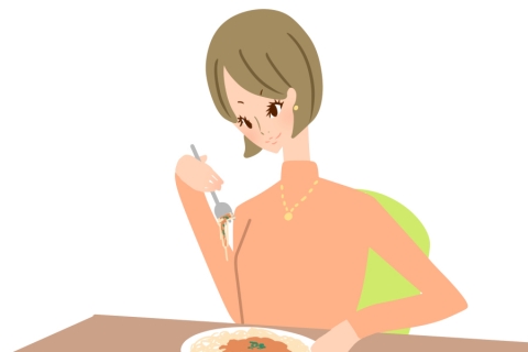 パスタを食べている女性のイラスト