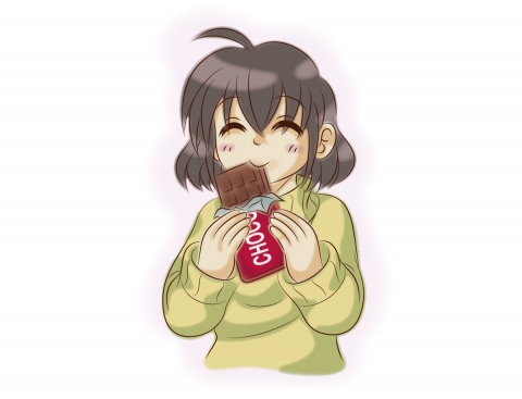チョコレートを食べている女性のイラスト