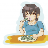 枝豆を食べている女性のイラスト