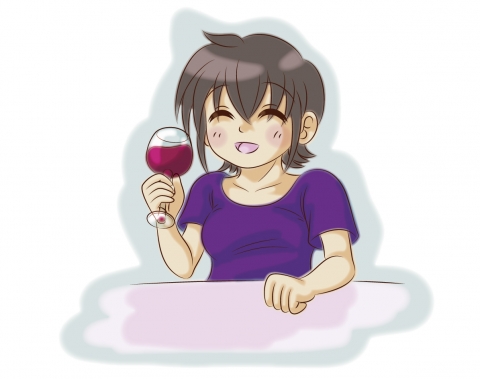 ワインを飲んでニッコリしている女性のイラスト