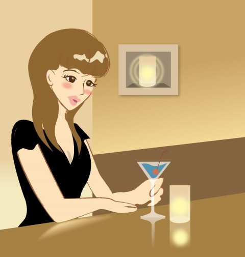 バーで飲んでいる女性のイラスト