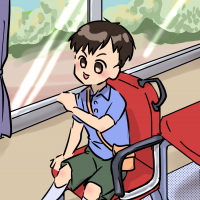 子供が一人でバスに乗るイラスト