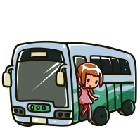 バスから降りている女性のイラスト