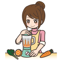 ジューサーで野菜ジュースを作る女性のイラスト