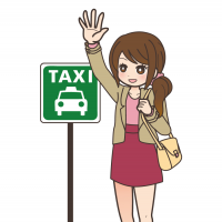 片手を上げてタクシーを待っている女性のイラスト