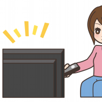テレビをつけた時の座っている女性のイラスト