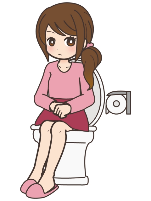 トイレに座っているときの髪の長い女性のイラスト