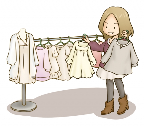洋服の買い物をしている女性のイラスト