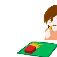 ポテトを手で食べている女性のイラスト