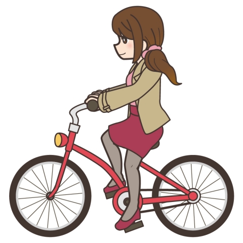 自転車に乗って走っている女性のイラスト