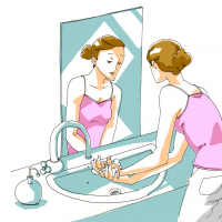 手を洗っている時の女性のイラスト