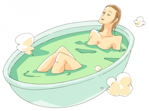 お風呂に浸かってのんびりしている女性のイラスト