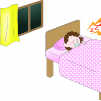 ベッドでいびきをかいて熟睡している女性のイラスト