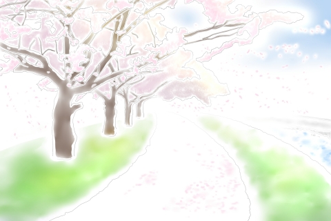 桜並木と青空のイラスト