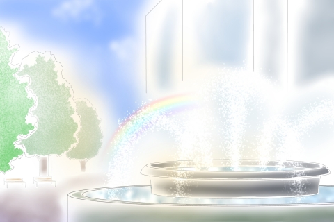 虹と噴水のイラスト