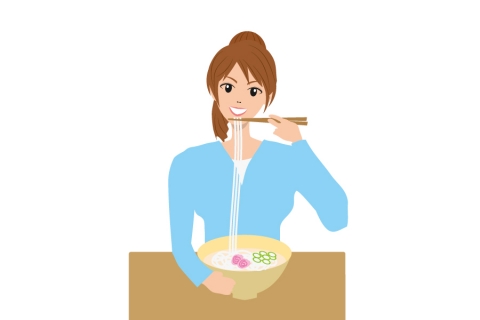 うどん食べている女性のイラスト