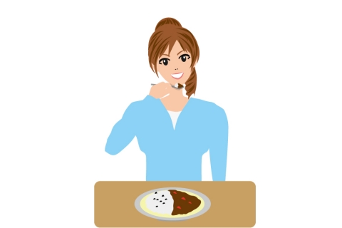 カレーを食べている女性のイラスト