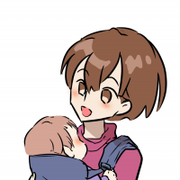 赤ちゃんを抱っこひもで抱っこしている女性のイラスト