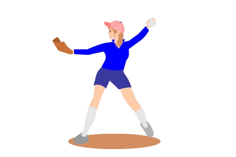 ソフトボールをしている女性のイラスト