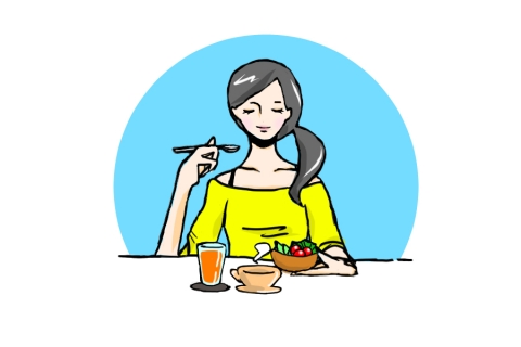 ヘルシーな食事を摂る女性のイラスト