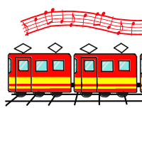 赤い電車と音符のイラスト