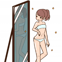 全身を鏡で眺める女性のイラスト