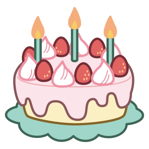 ろうそく立てた誕生日のイチゴのケーキのイラスト