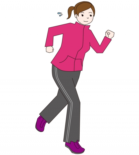 ジャージ姿でジョギングする女性のイラスト