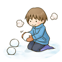 雪玉を作る男の子のイラスト