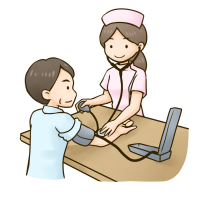 看護師が血圧を測っているイラスト