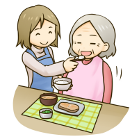 食事の介護を受けるおばあさんのイラスト