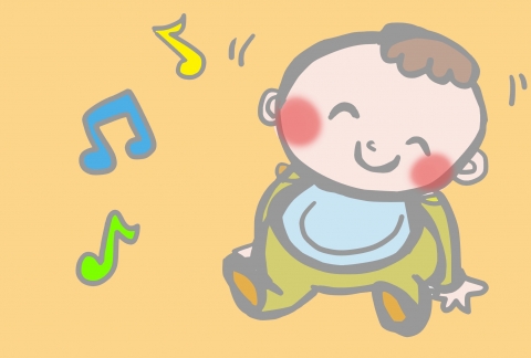 音楽にのる赤ちゃんのイラスト