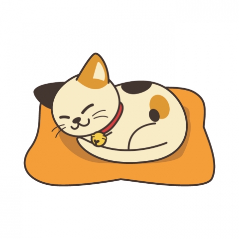 ざぶとんの上で寝ている猫のイラスト