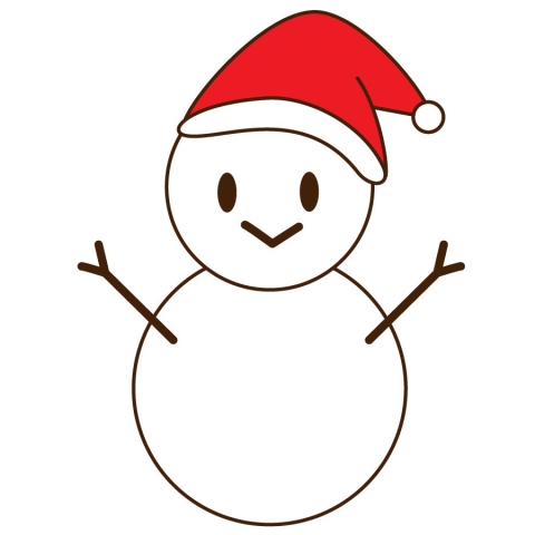サンタの帽子姿のニッコリした表情の雪だるまのイラスト