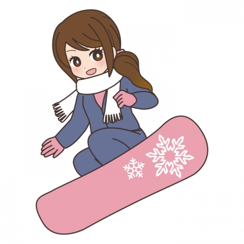スノーボードでジャンプしている女性のイラスト