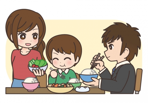 食事中の家族のイラスト