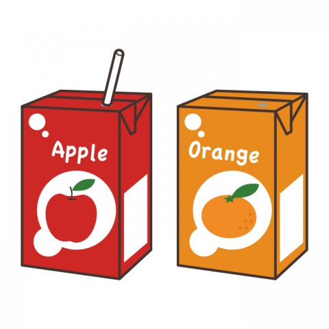 紙パックジュース、アップル、オレンジのイラスト