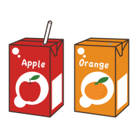 紙パックジュース、アップル、オレンジのイラスト