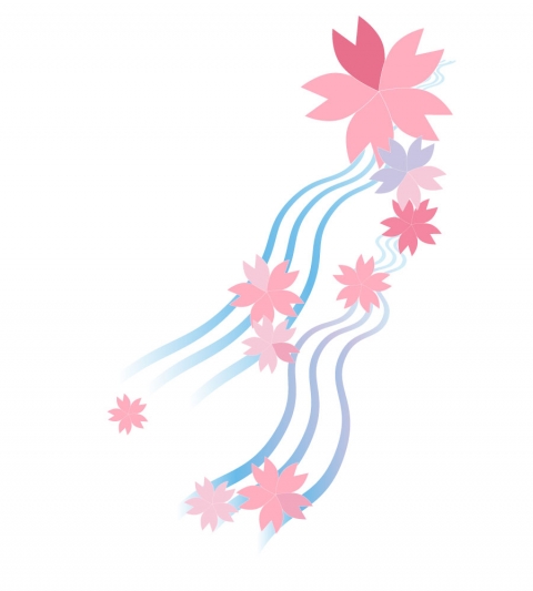 流水と桜の流れるようなイラスト