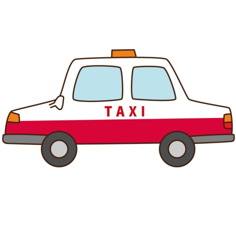 赤と白の車体のタクシーのイラスト