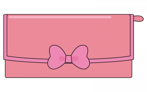 リボンのついたピンクのかわいい長財布のイラスト