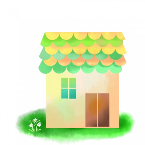 水彩風ウロコ屋根の家のイラスト