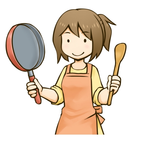 調理器具を持つ女性のイラスト