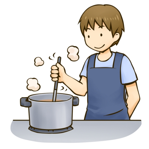 鍋で料理をする男性のイラスト