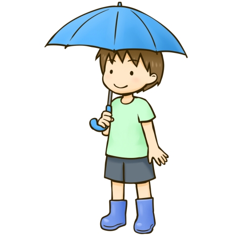 傘をさす男の子のイラスト