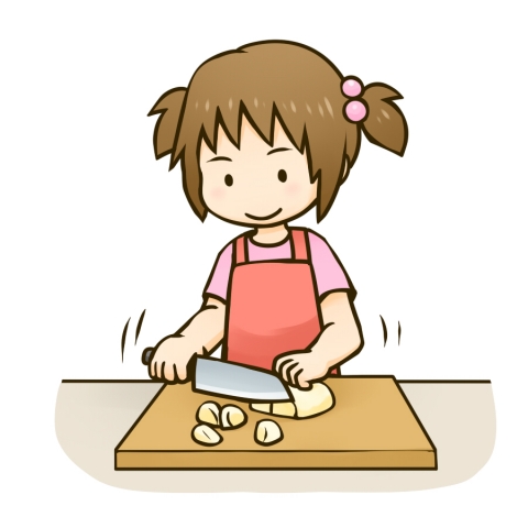 野菜を切る女の子のイラスト